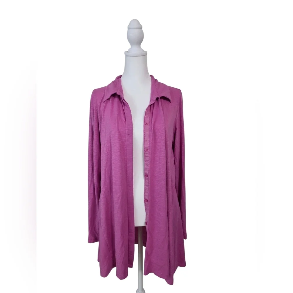 Soft Surroundings Mage/Pink Button Up Long Sleeve Lightweight Shirt Size Medium - Picture 1 of 7